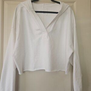 Aerie Women's White Cropped Hooded Sweatshirt Size L